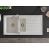 Mexen Andres 1.5-compartment granite sink with a drip tray and kitchen mixer tap Telma, White - 6515-20-670200-50