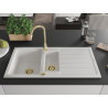 Mexen Andres 1.5-bowl granite sink with drainer and Telma kitchen faucet, white - 6515-20-670200-50