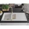 Mexen Andres 1.5-compartment granite sink with a drip tray and kitchen mixer tap Telma, White - 6515-20-670200-50