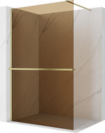 Mexen Kioto+ shower wall with shelf Walk-in 80 x 200 cm, bronze 8 mm, brushed gold - 800-080-121-55-32