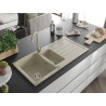 Mexen Andres granite sink 1.5-bowl with drainer and Telma kitchen faucet, beige - 6515-69-670200-69