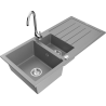 Mexen Andres 1.5-compartment granite sink with a drip tray and kitchen mixer tap Telma, Grey - 6515-71-670200-00