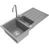Mexen Andres granite sink 1.5-bowl with drainer and Telma kitchen tap, grey - 6515-71-670200-00