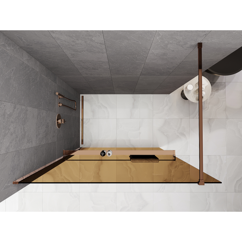 Mexen Kioto+ shower wall with shelf Walk-in 120 x 200 cm, bronze 8 mm, rose gold - 800-120-121-60-32