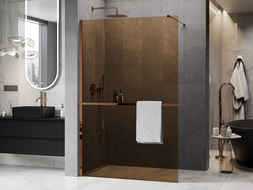 Mexen Kioto+ shower wall with shelf Walk-in 130 x 200 cm, brown 8 mm, rose gold - 800-130-121-60-32