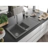 Mexen Andres granite sink 1.5-bowl with drainer and Telma kitchen tap, grey - 6515-71-670200-71