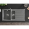 Mexen Andres granite sink with 1.5 bowls with drainer and Telma kitchen faucet, gray - 6515-71-670200-71
