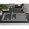 Mexen Andres granite sink 1.5-bowl with drainer and Telma kitchen tap, grey - 6515-71-670200-71
