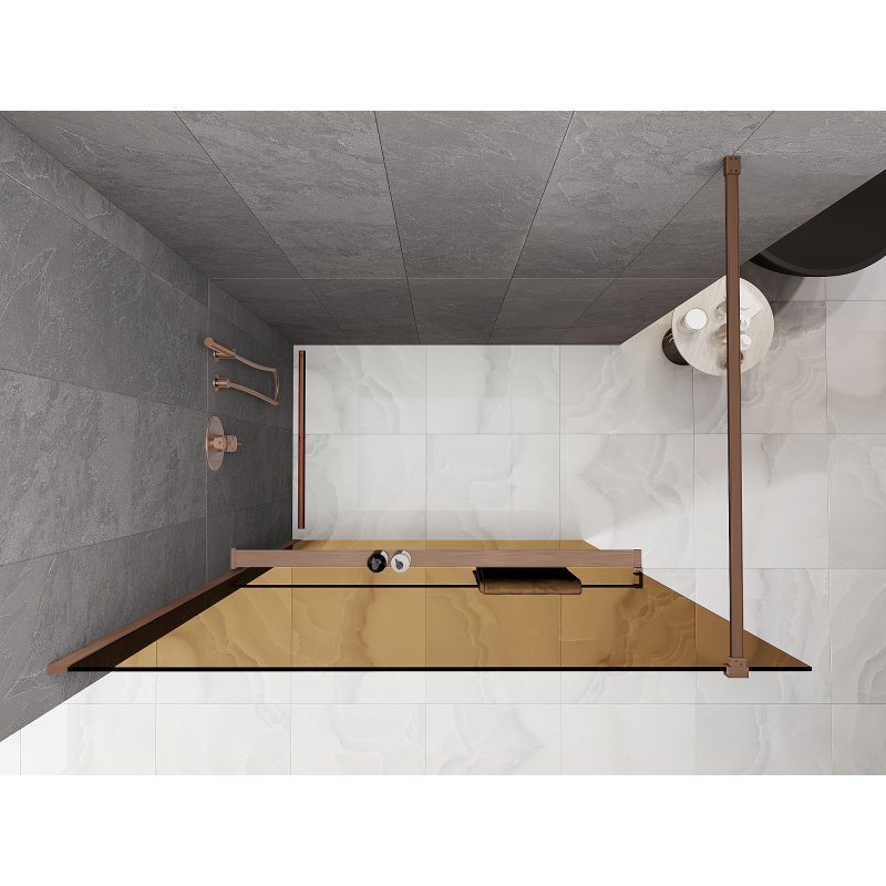 Mexen Kioto+ shower wall with shelf Walk-in 80 x 200 cm, bronze 8 mm, brushed copper - 800-080-121-65-32