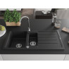 Mexen Andres 1.5-bowl granite sink with drainer and Telma kitchen faucet, black/silver - 6515-73-670200-00