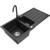 Mexen Andres granite sink 1.5-bowl with drainer and Telma kitchen faucet, black/silver - 6515-73-670200-70
