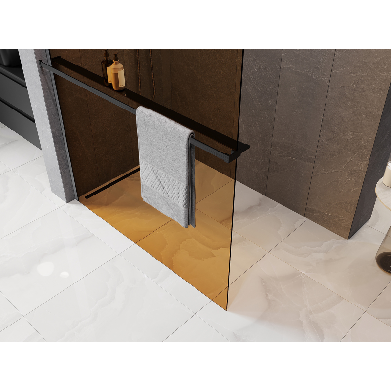 Mexen Kioto+ shower screen with shelf Walk-in 120 x 200 cm, bronze 8 mm, gun gray brushed - 800-120-121-66-32