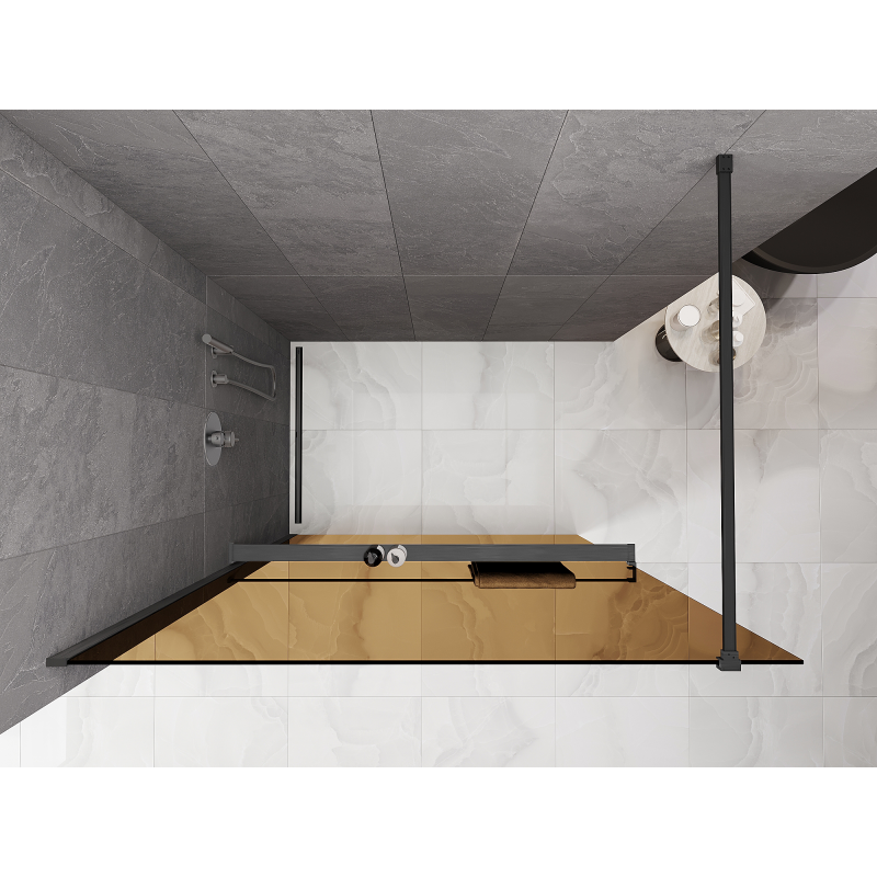 Mexen Kioto+ shower wall with shelf Walk-in 140 x 200 cm, bronze 8 mm, gun gray brushed - 800-140-121-66-32