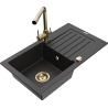 Mexen Pablo granite single-bowl kitchen sink with drainer and Duero kitchen faucet, black/silver metallic - 6510-73-671600-50