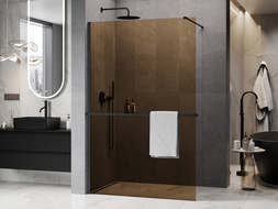 Mexen Kioto+ Shower Wall with Shelf Walk-in 80 x 200 cm, Bronze 8 mm, Black - 800-080-121-70-32