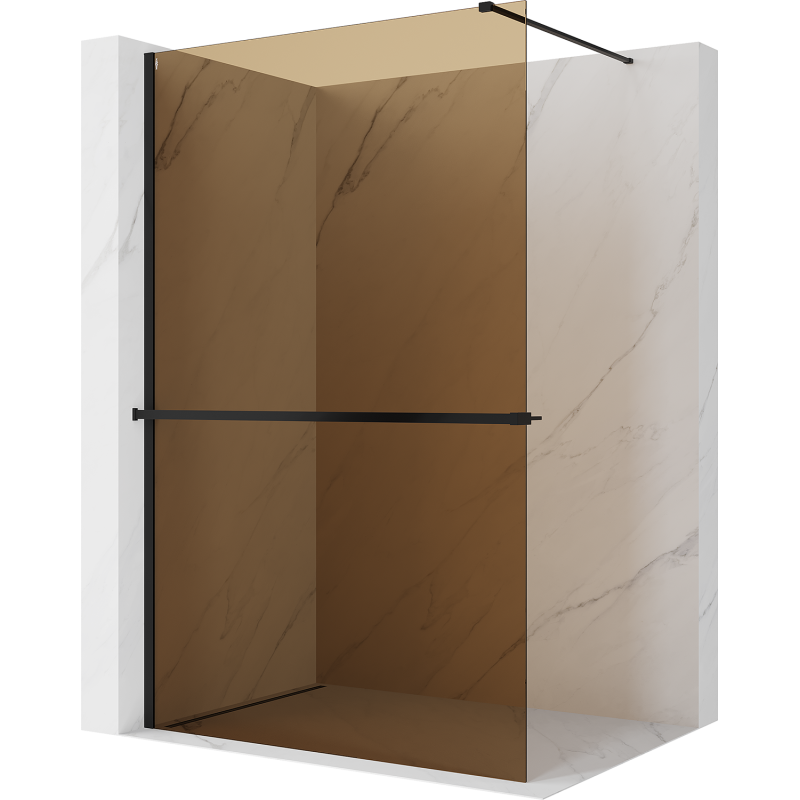 Mexen Kioto+ shower screen with shelf Walk-in 110 x 200 cm, bronze 8 mm, black - 800-110-121-70-32