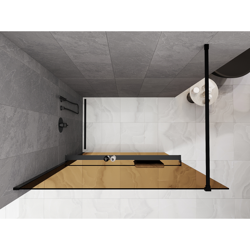 Mexen Kioto+ shower wall with shelf Walk-in 140 x 200 cm, bronze 8 mm, black - 800-140-121-70-32