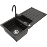 Mexen Andres granite kitchen sink 1.5-bowl with drainer and Telma kitchen faucet, black/gold - 6515-75-670200-70