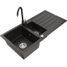 Mexen Andres granite sink 1.5-bowl with drainer and Telma kitchen tap, black/gold - 6515-75-670200-70