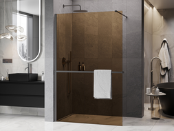 Mexen Kioto+ shower wall with shelf Walk-in 80 x 200 cm, bronze 8 mm, gun metal - 800-080-121-95-32