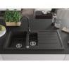 Mexen Andres granite sink 1.5-bowl with drainer and Telma kitchen tap, black/gold - 6515-75-670200-70