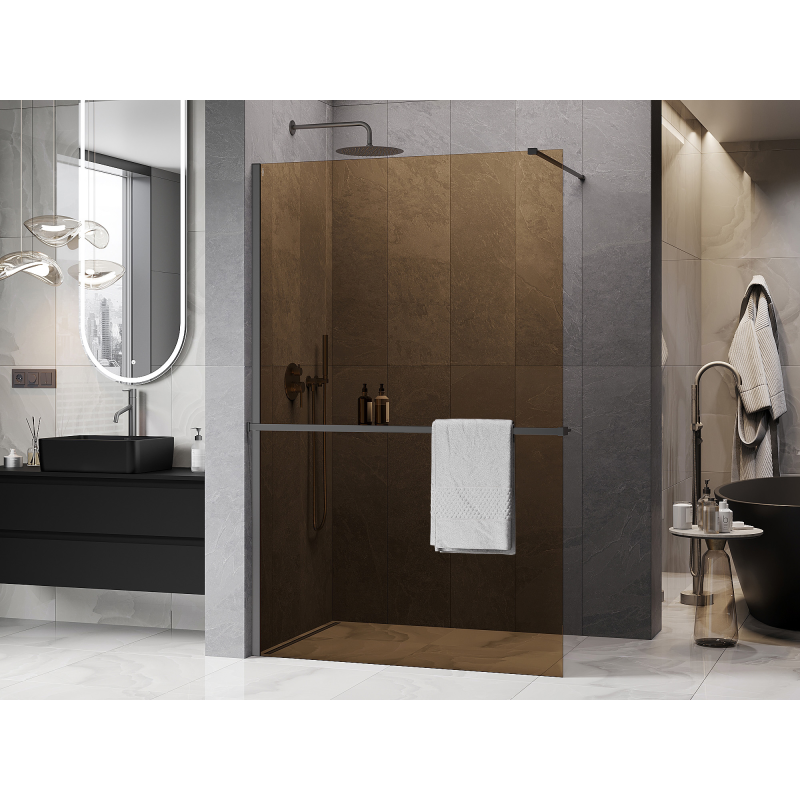 Mexen Kioto+ shower wall with shelf Walk-in 90 x 200 cm, bronze 8 mm, gun metal - 800-090-121-95-32