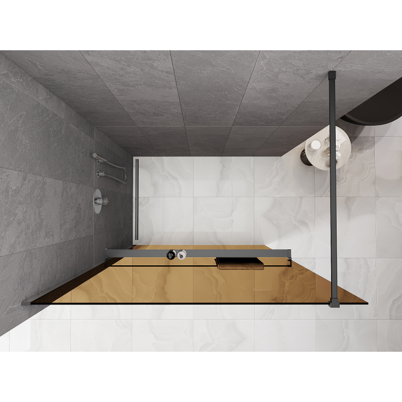 Mexen Kioto+ shower wall with shelf Walk-in 120 x 200 cm, bronze 8 mm, gun metal - 800-120-121-95-32