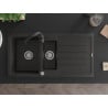 Mexen Andres granite sink 1.5-bowl with drainer and Telma kitchen tap, black/gold - 6515-75-670200-70