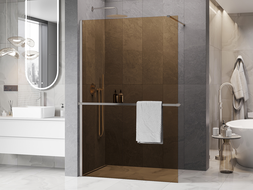 Mexen Kioto+ shower wall with shelf Walk-in 90 x 200 cm, bronze 8 mm, brushed nickel - 800-090-121-97-32