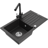 Mexen Pablo 1-bowl granite sink with drainer and Duero kitchen tap, black/silver metallic - 6510-73-671600-70