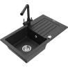 Mexen Pablo granite kitchen sink 1-bowl with drainer and Duero kitchen faucet, black/silver metallic - 6510-73-671600-70