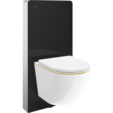 Mexen Lena Tex Air G Pneumatic Frame Wall-Mounted WC Set with WC Bowl and Soft-Close Seat, White/Gold - 615030224005A-70