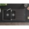 Mexen Andres granite sink 1.5-bowl with drainer and Telma kitchen faucet, speckled black - 6515-76-670200-00