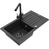 Mexen Pablo 1-bowl granite sink with drainer and Duero kitchen tap, black/silver metallic - 6510-73-671600-70-B