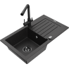 Mexen Pablo granite sink 1-bowl with drainer and kitchen faucet Duero, black/silver metallic - 6510-73-671600-70-B