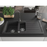 Mexen Andres granite sink 1.5-bowl with drainer and Telma kitchen faucet, black speckled - 6515-76-670200-76