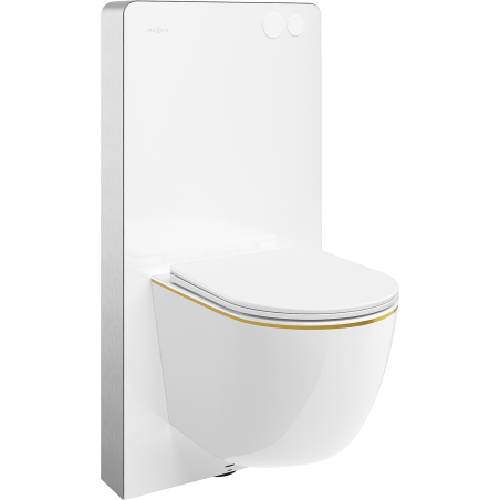 Mexen Lena WC surface-mounted set with Tex Air G pneumatic frame with toilet bowl and soft-close seat, white/gold