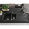 Mexen Andres 1.5-bowl granite sink with drainer and Telma kitchen tap, black - 6515-77-670200-70