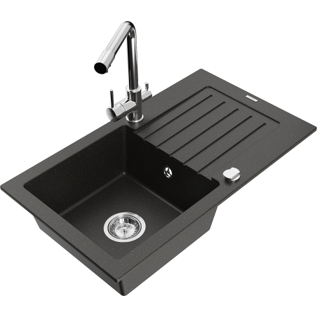 Mexen Pablo 1-bowl granite sink with drainer and kitchen faucet Duero, black/gold metallic - 6510-75-671600-00