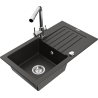 Mexen Pablo 1-bowl granite kitchen sink with drainer and Duero kitchen faucet, black/gold metallic - 6510-75-671600-00