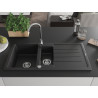 Mexen Andres granite sink 1.5-bowl with drainer and Telma kitchen faucet, black - 6515-77-670200-00