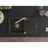 Mexen Pablo granite kitchen sink 1-bowl with drainer and faucet Duero, black/golden metallic - 6510-75-671600-50