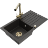Mexen Pablo 1-compartment granite sink with a drip tray and kitchen mixer tap Duero, Black/Gold metallic - 6510-75-671600-50