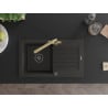 Mexen Pablo 1-Bowl Granite Sink with Drainer and Duero Kitchen Faucet, Black/Gold Metallic - 6510-75-671600-50-B
