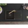 Mexen Pablo granite single-bowl sink with drainer and Duero kitchen faucet, black/gold metallic - 6510-75-671600-50-B