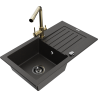 Mexen Pablo 1-Bowl Granite Sink with Drainer and Duero Kitchen Faucet, Black/Gold Metallic - 6510-75-671600-50-B
