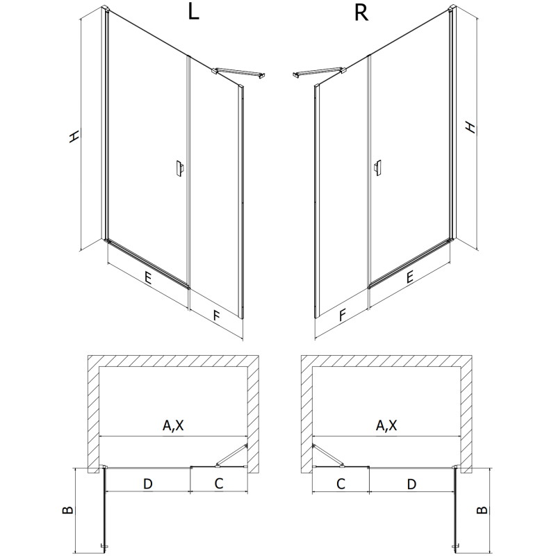 Mexen Mist-B hinged shower door 120 cm, transparent, brushed nickel - 8A2-120-001-97-00
