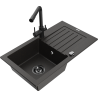 Mexen Pablo 1-compartment granite sink with a drip tray and kitchen mixer tap Duero, Black/Gold metallic - 6510-75-671600-70-B