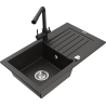 Mexen Pablo 1-bowl granite sink with drainer and Duero kitchen faucet, black/gold metallic - 6510-75-671600-70
