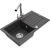 Mexen Pablo granite kitchen sink 1-bowl with drainer and Duero kitchen tap, speckled black - 6510-76-671600-00